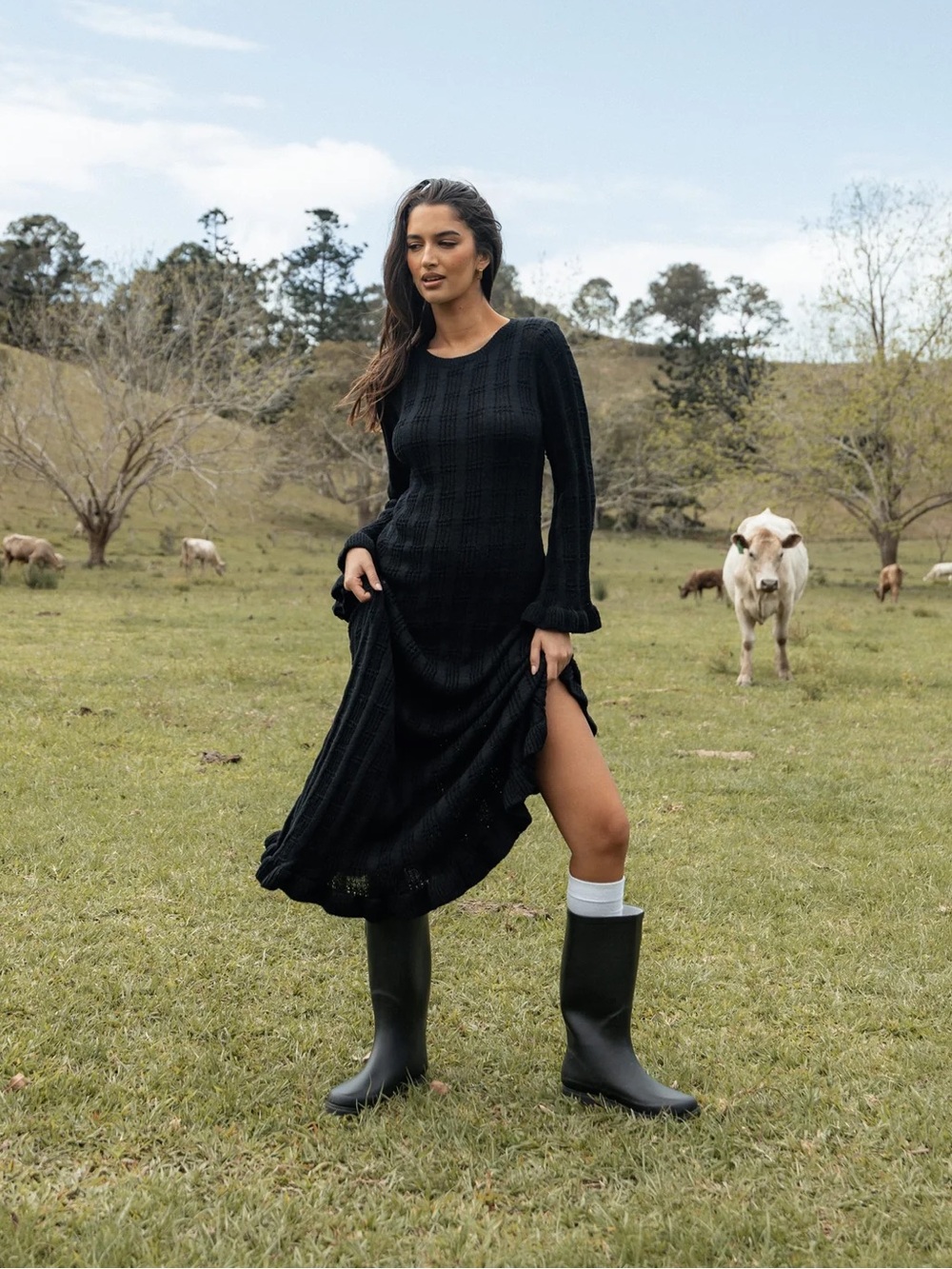 Petal & Pup Colter Long Sleeve Knit Maxi Dress